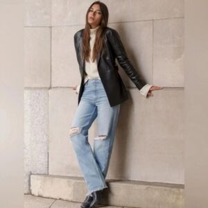 Reformation Women Zoe High Rise Loose Jean Wash Montauk Distressed Raw Jeans 29